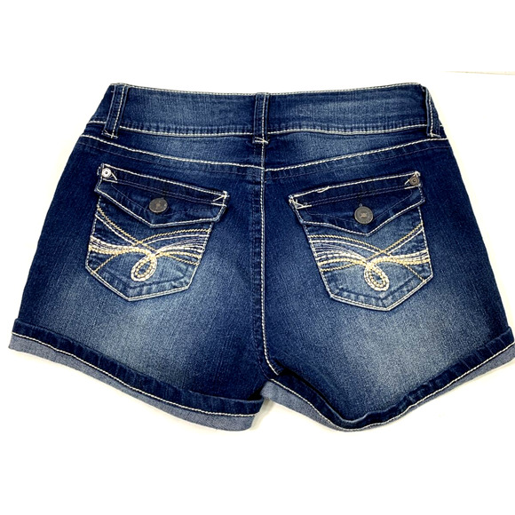 Wallflower Denim Shorts Junior 5 Blue Jean 2.5" Inseam Roll Up Flap Back Pockets - Picture 2 of 9